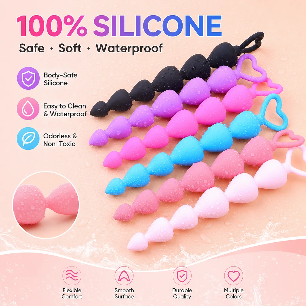 Yingfeini Silicone Beaded Anal Plug, Six‑Peach‑Shaped Anal Plug for Men and Women, Couples Adult Erotic Sex Toys view 4