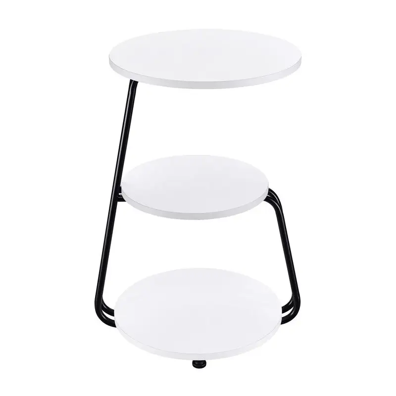 طاولة جانبية مستديرة مكونة من 3 طبقات باللونين الأبيض والأسود