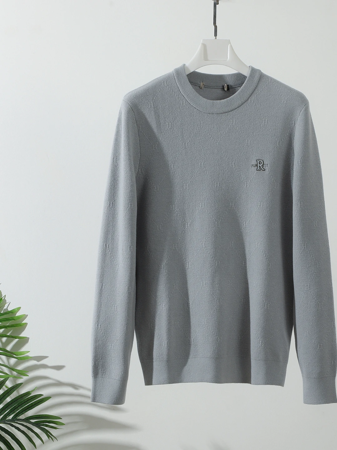 

Мягкий вязаный свитер для мужчин: повседневный, универсальный, с длинным рукавом, круглым вырезом, теплый и дышащий, с текстурой «ёлочка», комфортный базовый вариант.