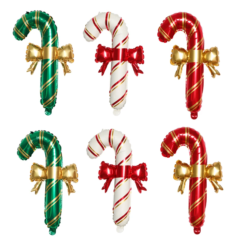 

6pcs Christmas Bow Cane Foil Balloon Red Green White Xmas Balloons Gold Bowknot Aluminum Film Ballon New Year Decor Party Supply