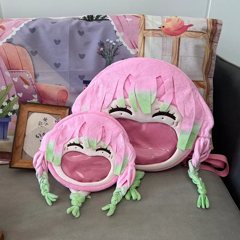 Anime Kanroji Mitsuri Cosplay Plush Bag Big Mouth Laugh Style Transparent Itabag Zipper Backpack Pink Cartoon Shoulder Bag