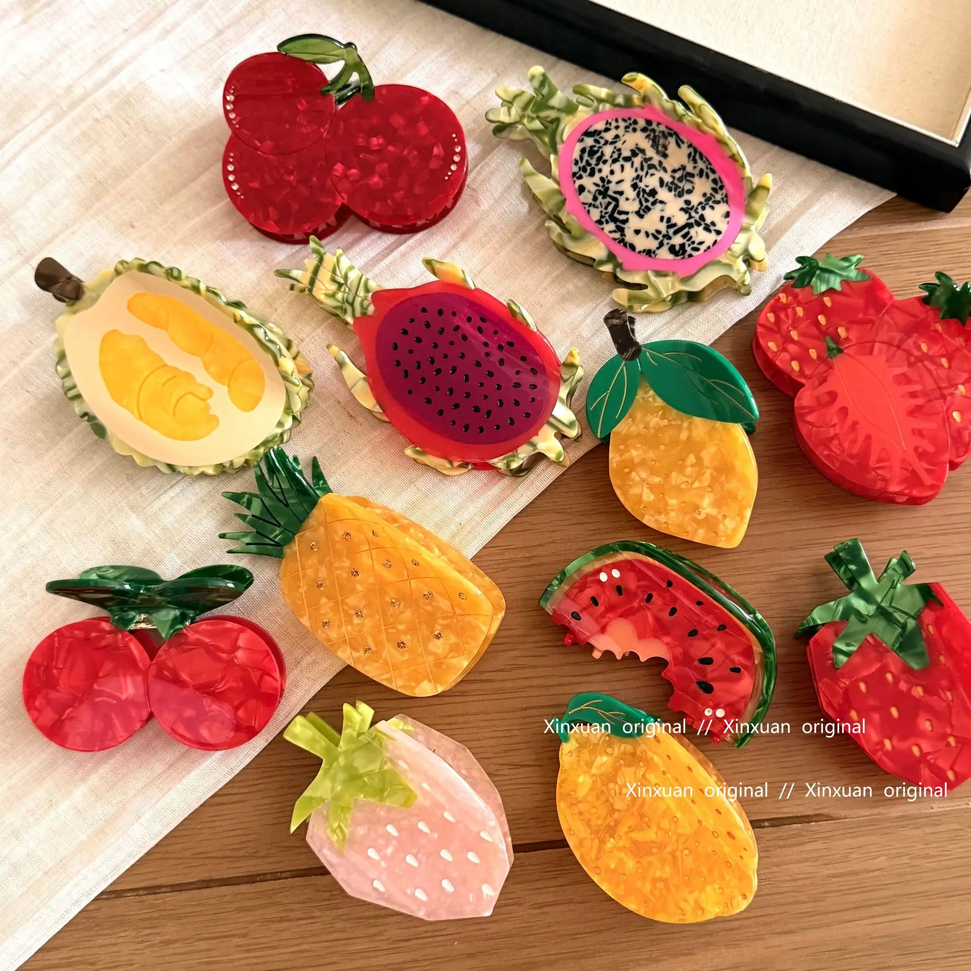 Summer Cute Fruit Shape Acetate Shark Hair Claw Clips Strawberry Pitaya Cherry Mango Hair Grab Women Girls Sweet Hair Accessorie
