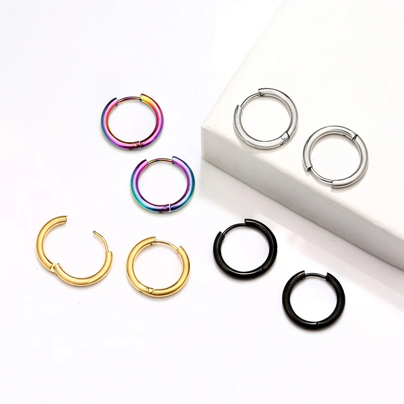 1pair Small Fine Hoop Earrings For Women/Men Stainless Steel Anti-allergy Ear Buckle Classic Popular Ear Jewelry 8-20mm