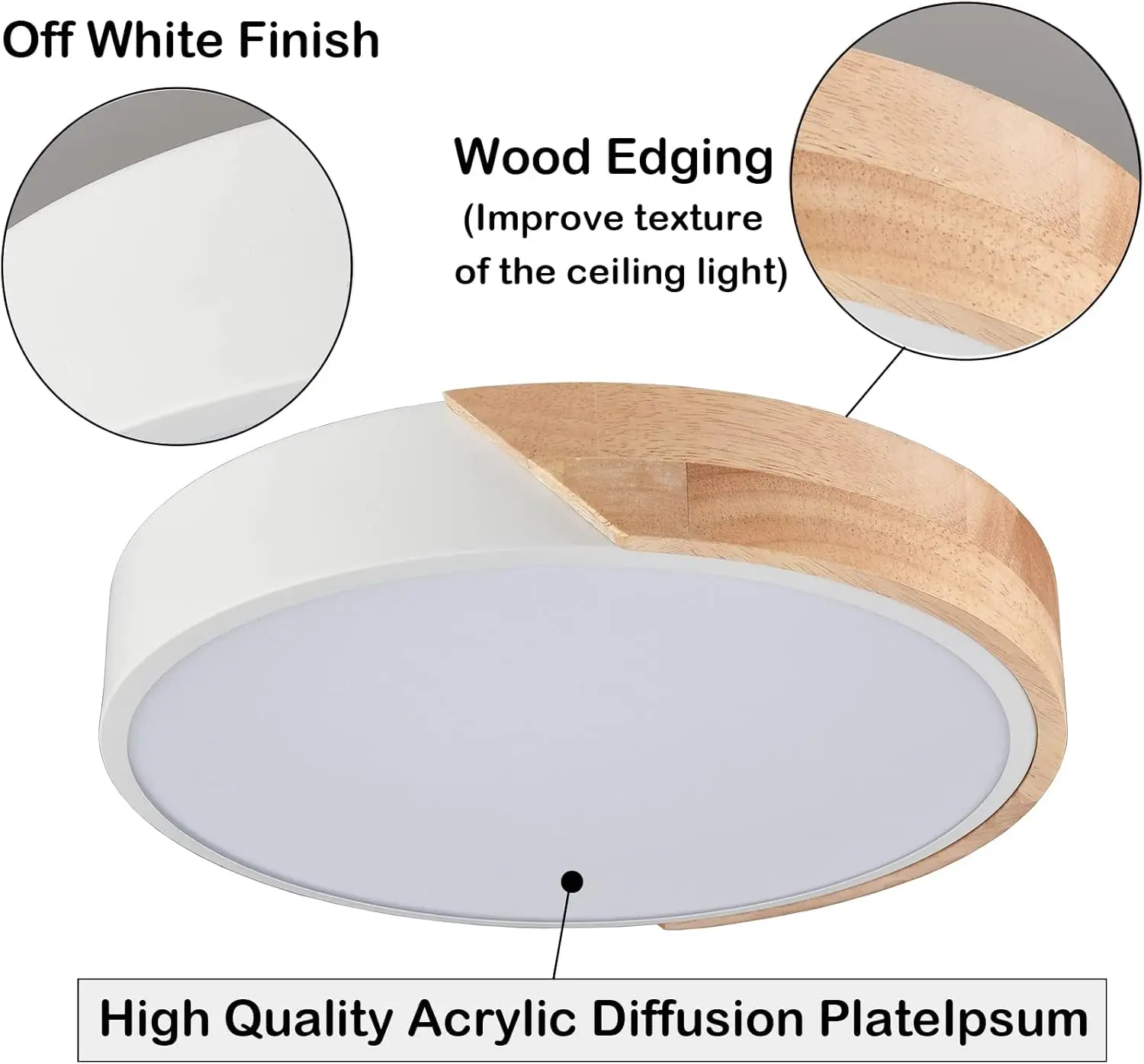 2-Pack White Wood Flush Mount Ceiling Light Modern Led Round Ceiling Light 12-Inch Low Profile Led Flush Mount Light For