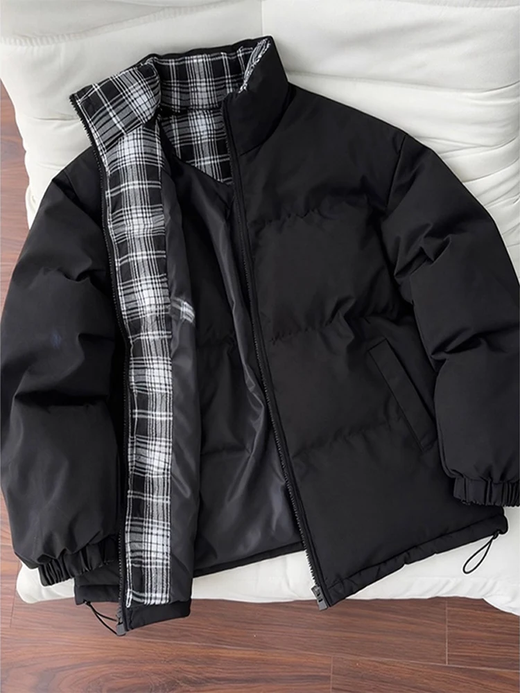 

Retro American Boxy ort Cotton Jaet Men's Winter Bomber Stand Collar Windproof Warmth Bread Polyester Fiber Long Sve