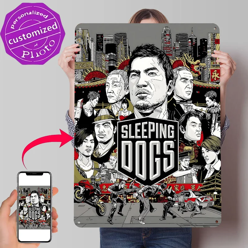 Sleeping Dogs Game 3D Printed Texture Poster Personalized Wall Art Retro Metal Tin Signs for Room Ornaments Decoration Garage