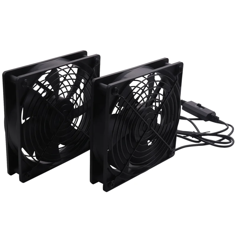 Ventiladores duplos de roteador de PC alimentados por USB de 120 mm 5V com controlador de velocidade Ventilador de resfriamento de alto fluxo de ar para receptor de modem de roteador