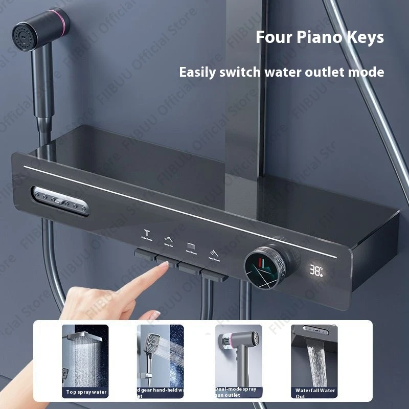 디지털 온도 디스플레이 샤워 세트 압력 마사지 샤워 시스템 멀티 모드 샤워 헤드 휴대용 스프레이 욕실 액세서리