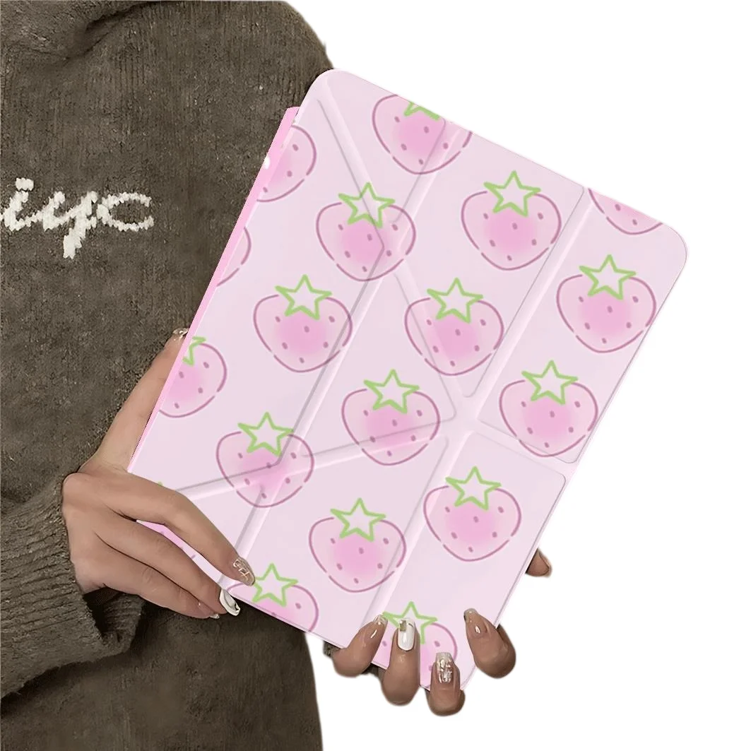 Strawberry Pen Slot Tablet Case For iPad 2026 Air 8 7 6 4 3 2 1 Pro 2024 11in 12th 11 10 9 8 7 6 5th Cover