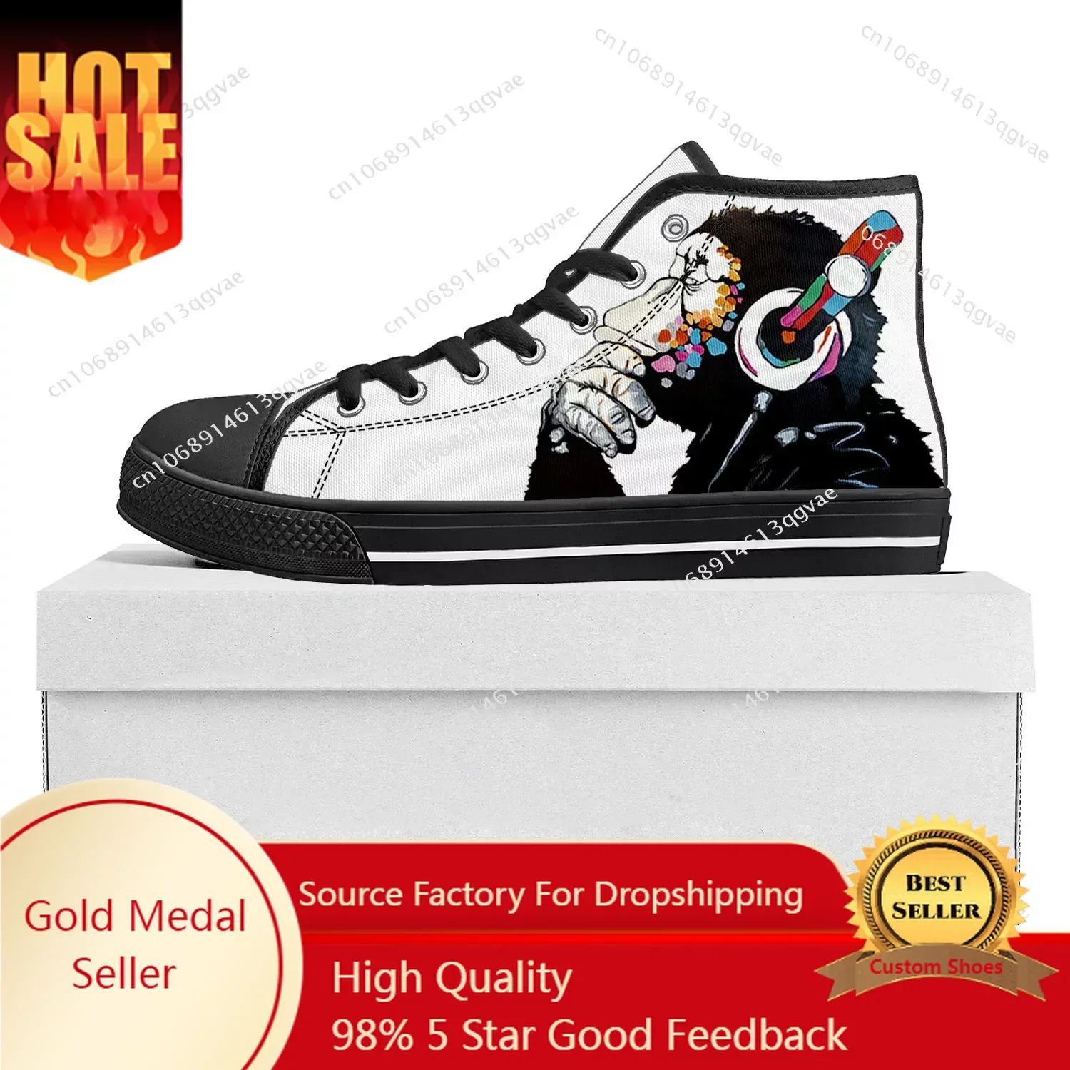 Banksy Thinking Chimp High Top High Quality Sneakers Mens Womens Teenager Canvas Sneaker Casual Couple Shoes Custom Shoe Black