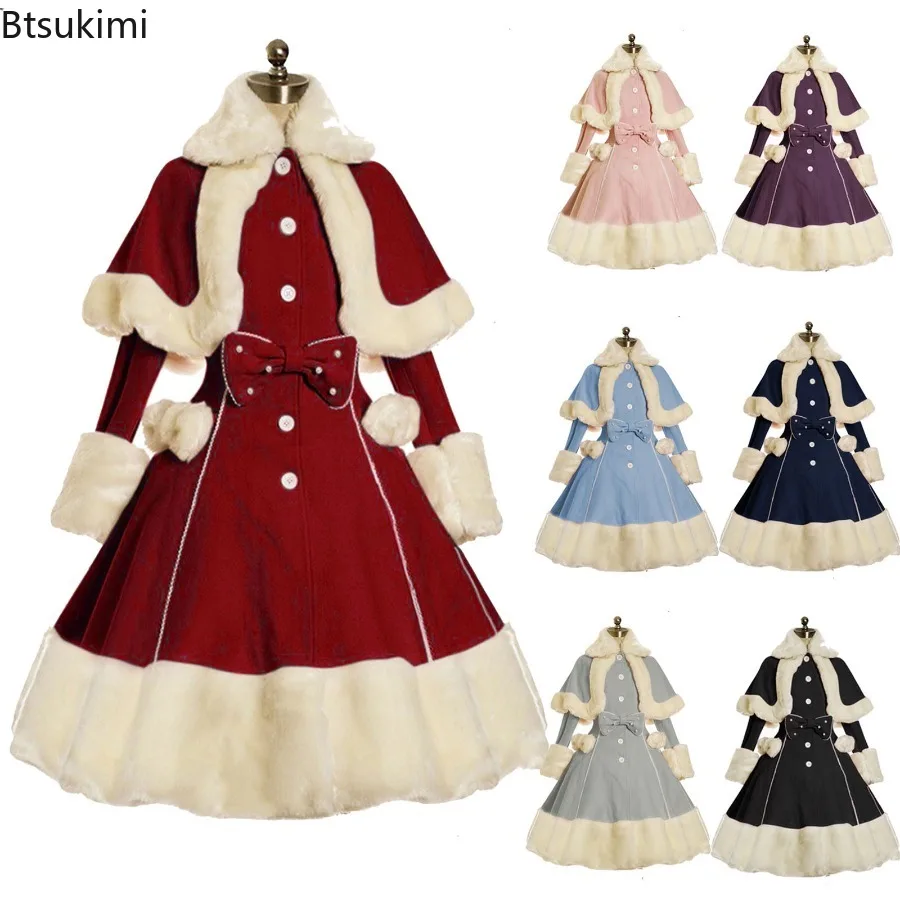 Europäische Retro Gericht Prinzessin Set Lolita Kleid Bühne Leistung Warme Taille Schließen Verdickte Woll Mantel Mantel Drei Stück Set