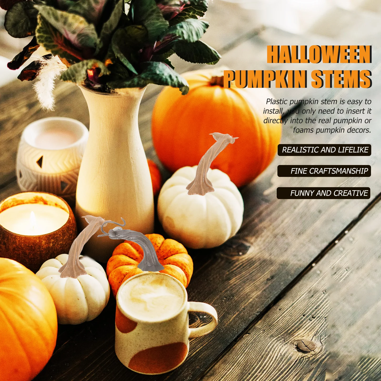

24Pcs Simulation Pumpkin Stems DIY Plastic Handles for Halloween Decorations Craft Pumpkin Stem Accessories Halloween Decor