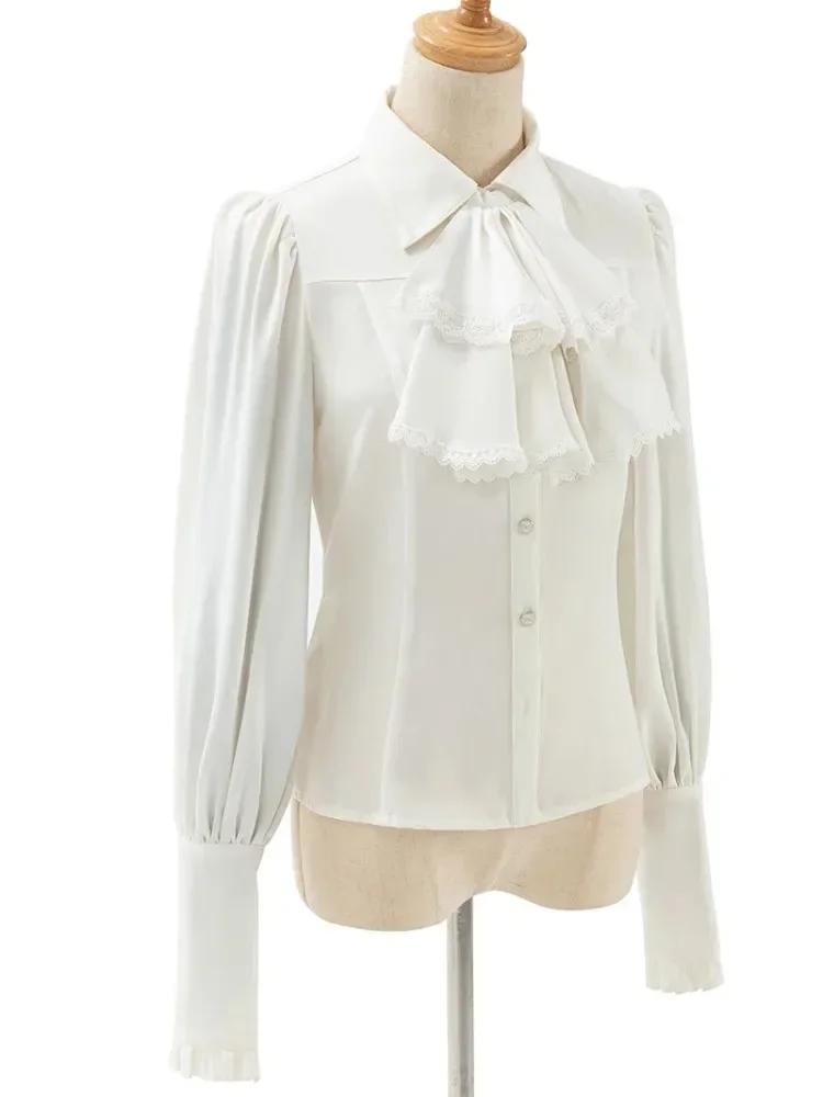بلوزات يابانية من Camisas De Mujer لعام 2025 ملابس نسائية بأكمام طويلة قمصان بيضاء على طراز لوليتا بلوزة أنيقة عتيقة بفيونكة #4