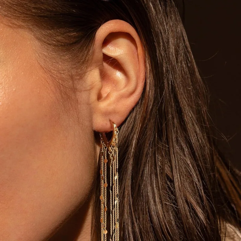 Gold Long Prom Earrings for Women, 14K Gold Plated Chain Tassel Threader Earrings Dangling，Hypoallergenic Bride Party jewelry