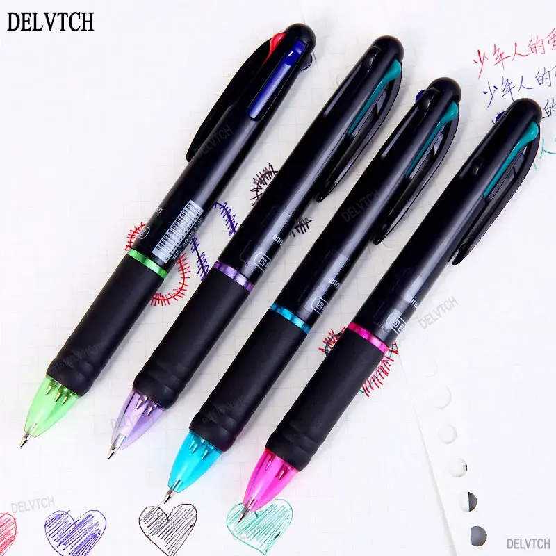 4/12Pcs Set Multicolor Balpen Multifunctionele 4in1 Kleur Intrekbare Balpen Kantoor School Schrijf Handtekening Briefpapier