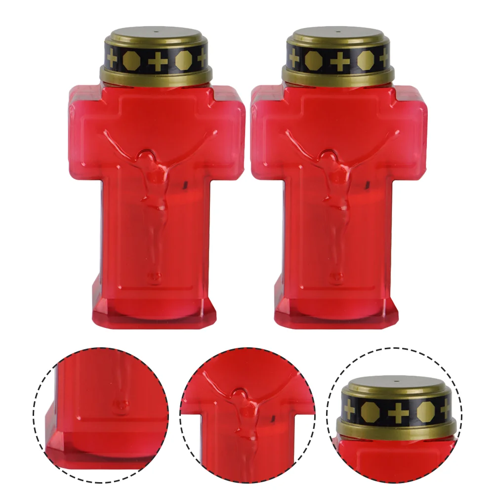 2 Pcs Tealights Electronic Decorative Reusable LED Candles Religious Floor Lamp Jesus Red Prayer