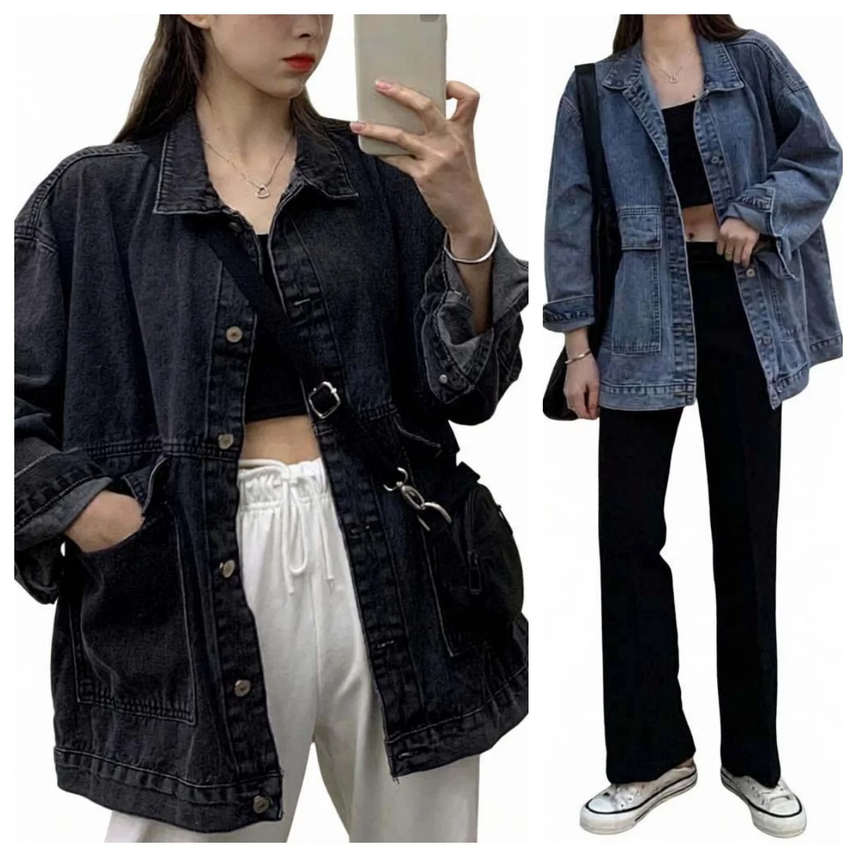Womens Classic Washed Lapel Open Front Jacket Long Sleeve Loose for Fit Pocket Design Polyester Regular Length for Spring