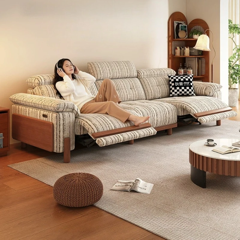 #Mid-Century Chenille Electric Reclining Sofa Zero-Wall High-Back Fabric Couch for Cream Style Living Room designer furniture