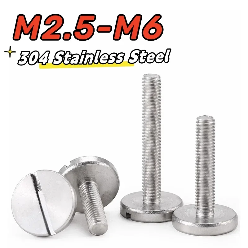 2-10pcs M2.5 M3 M4 M5 M6 304 Stainless Steel Flat Big Round Slotted Head Thumb Screws Grooving One-Word Slot Extra Large Bolt