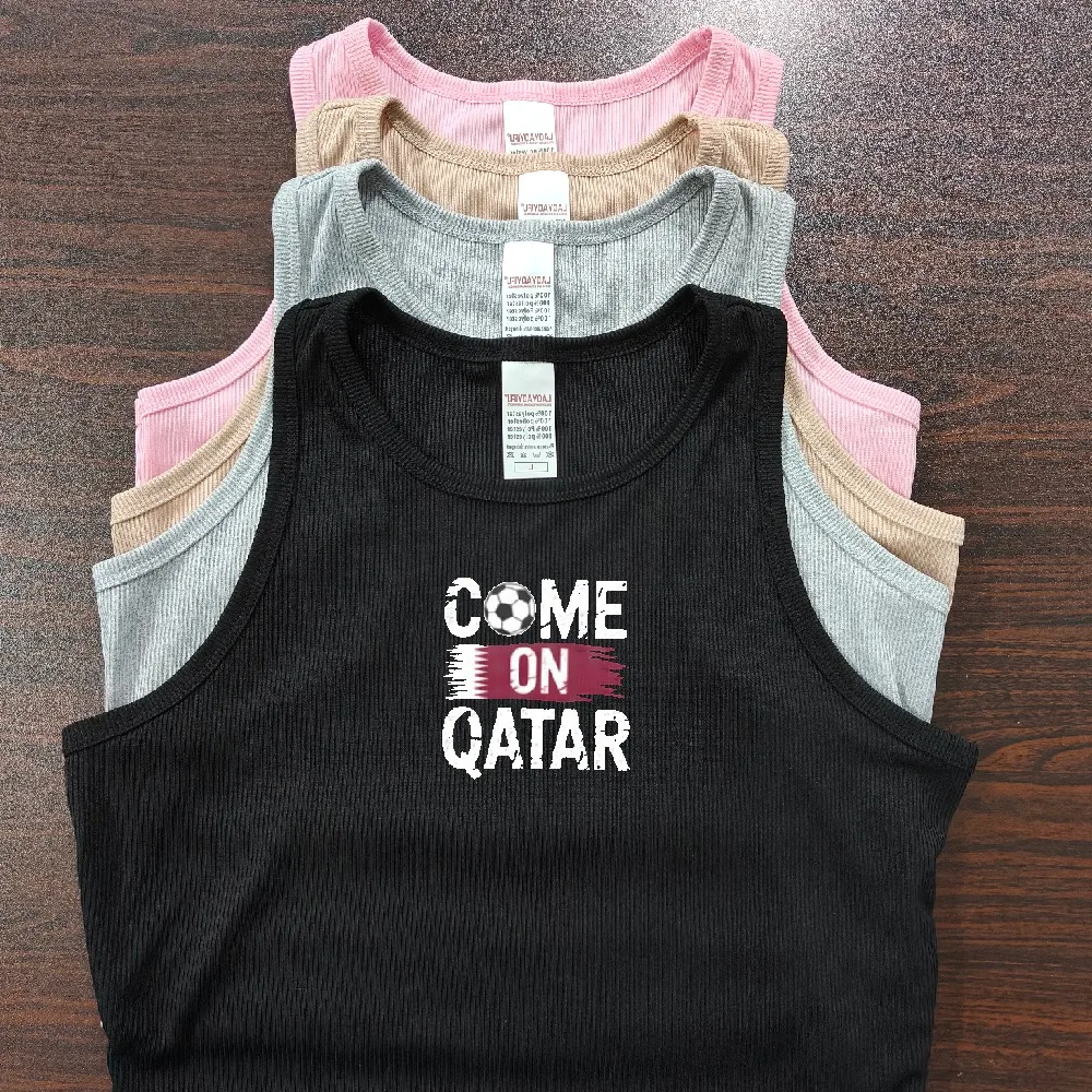 Come on Qatar 2026 Soccer Stroke Flag Slogan Graphic Print Women Crop Top Fashion Aesthetic Casual Tank Top Women Street Outfit
