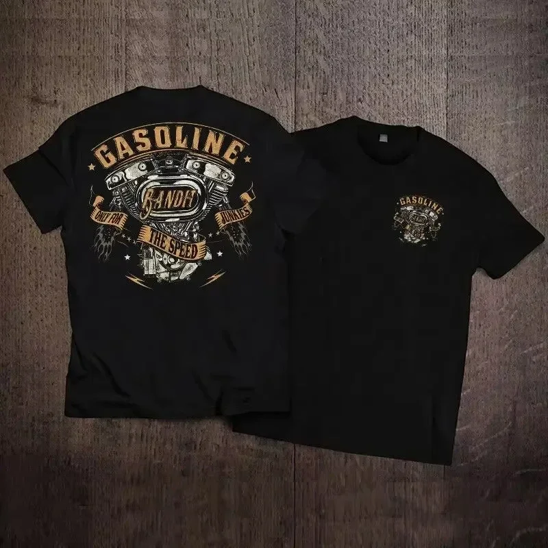 

Motorcycle 2025 locomotive T-shirt cotton motorcycle printing T-shirt American retro trend comfortable loose men's T-shirt