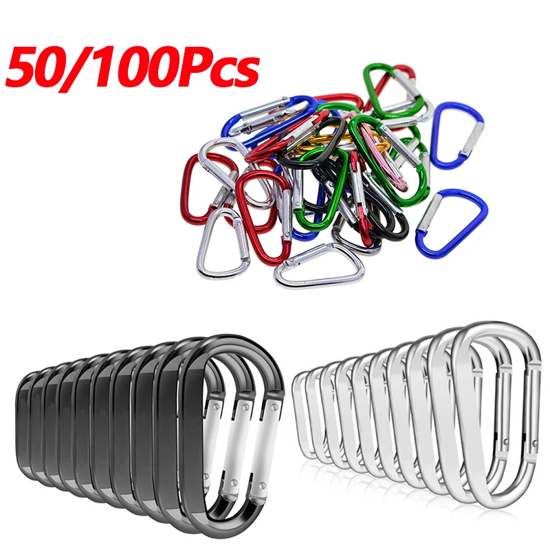 Small Outdoor Portable Buckles Multi Purpose Carabiner Climbing Hook 50/100 D-shaped Aluminum Alloy Buckle Spring Lock Clip