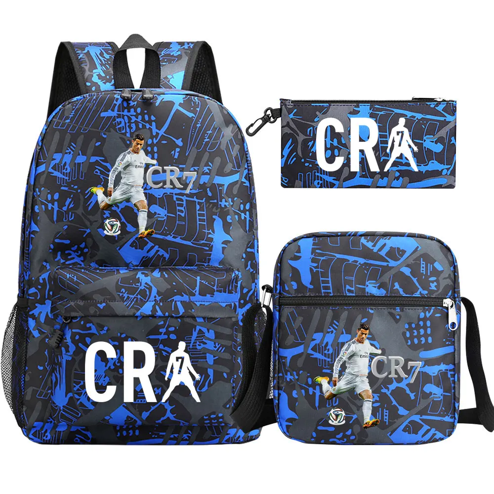 Mochila escolar de fútbol CR7 para Cosplay, mochila escolar para ordenador portátil para niños y niñas, Juego de 3 unidades