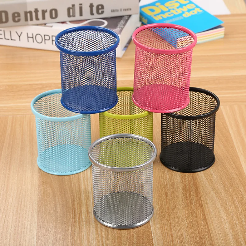 

Custom. Office Supplies Simple Iron-Net Pen Container Student Stationery Metal Grid Iron Desktop Storage Bucket Factory Wholesal