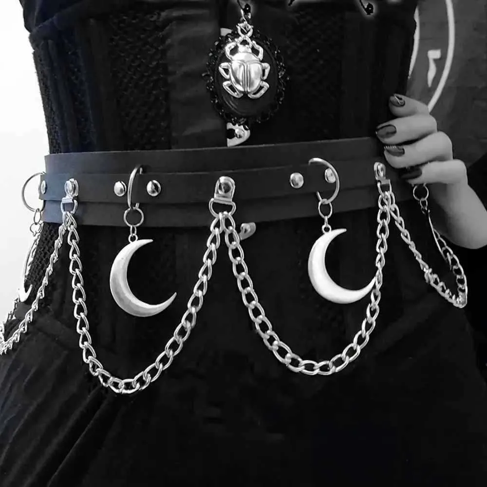 

Trendy Punk Goth Women Waist Chain Five-Pointed Star Moon Skirt Chain Dress Decoration Y2K Waist Belt