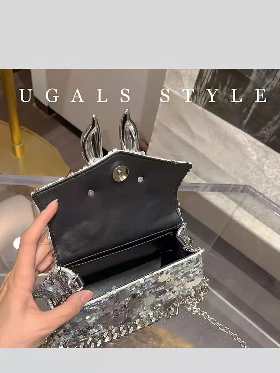 Glitter Shiny Sequins Square Bag Fashion Metal Bow Knot Evening Bag Women's Handbag Wedding Party Clutch Purse Crossbody Bag