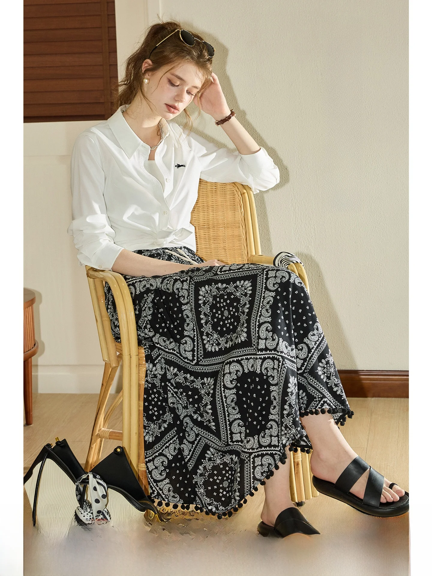 

KuNMaVi n Tassel f-length Skirt Women's Sweet Aosphere Midi Skirt Breathable Skin-friendly Urban Commute