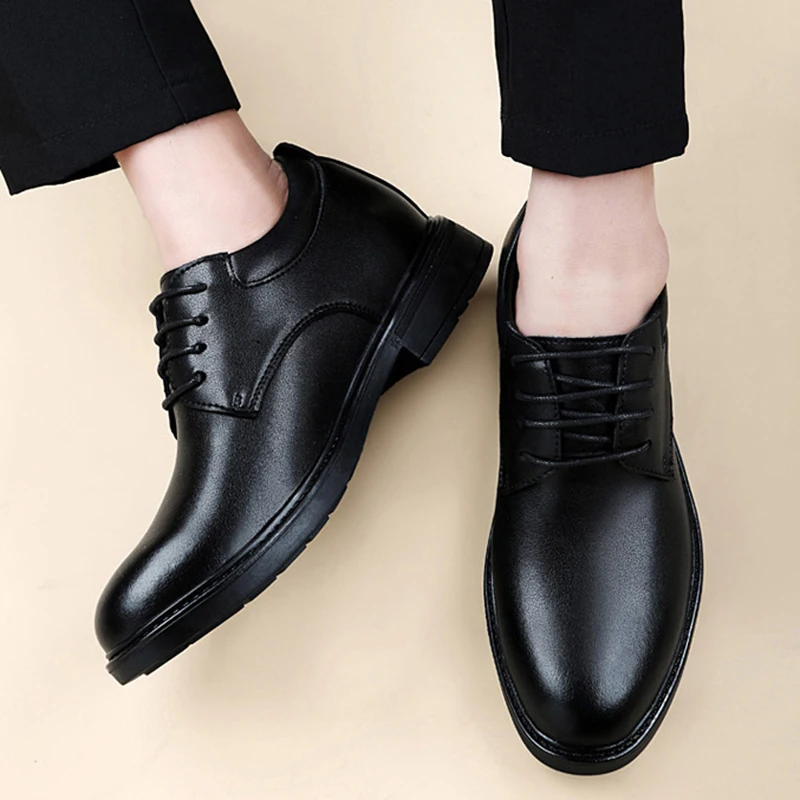 Genuine Leather Dress Shoes Hidden Heels Elevator Shoes 6CM Height Shoes For Unisex Business Formal Wedding Shoe Big Size 35-47