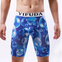 Fashion Print Men Ice Silk Boxer Shorts Seamless Underwear Male Sexy U Bulge Pouch Long Leg Underpants Sports Mid Waist Panties