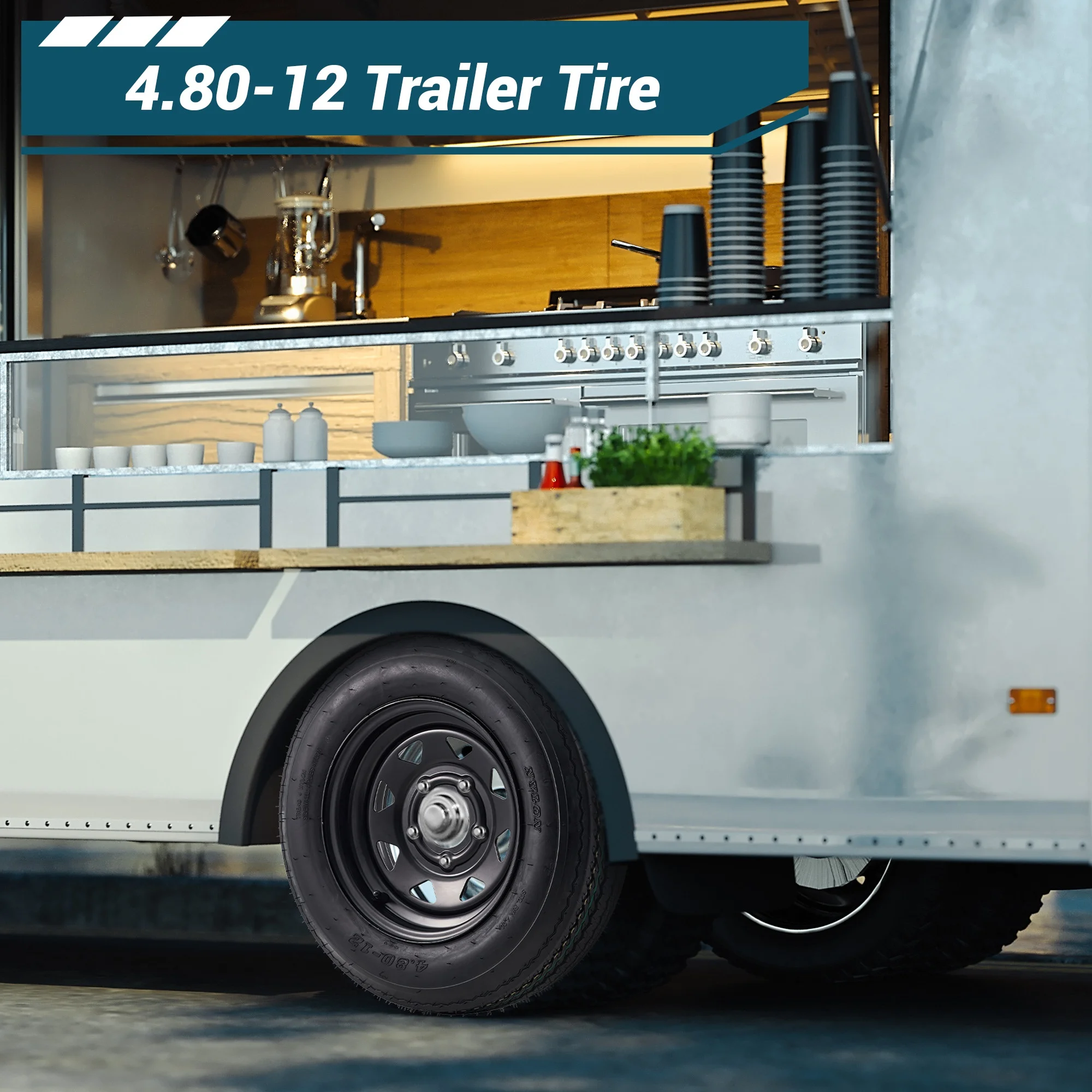 4.80-12 4.80x12 480-12 Trailer Tires with 12 in Rims, 2 Pack 4.80-12 Tire 5 Lug on 4.5 in, Load Range C 6PR, Muti Function Lawn Mower & Tractor Turf & Boat Tire, Black