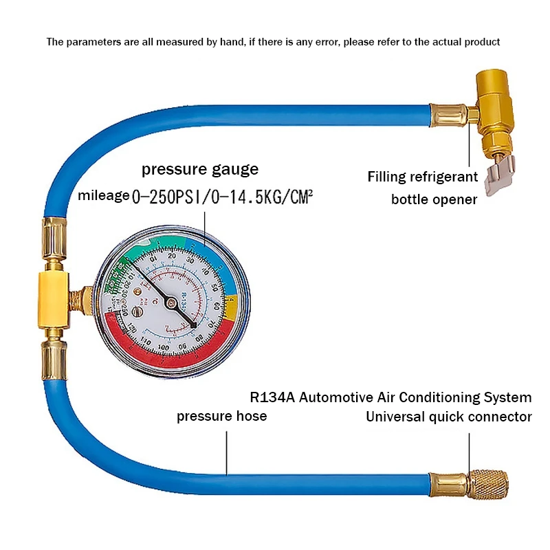 Car Refrigerant Charging Pipe With Measuring Gauge Car Air Conditioner Tools Freon R134 Air Conditioning Recharge Hose Blue