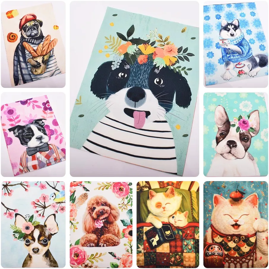 DIY Cute Floral Dog Cat Multi Breed Jigsaw Puzzle, Pug Husky French Bulldog Poodle Chihuahua Tabby Cat Pet Wall Decor Gift