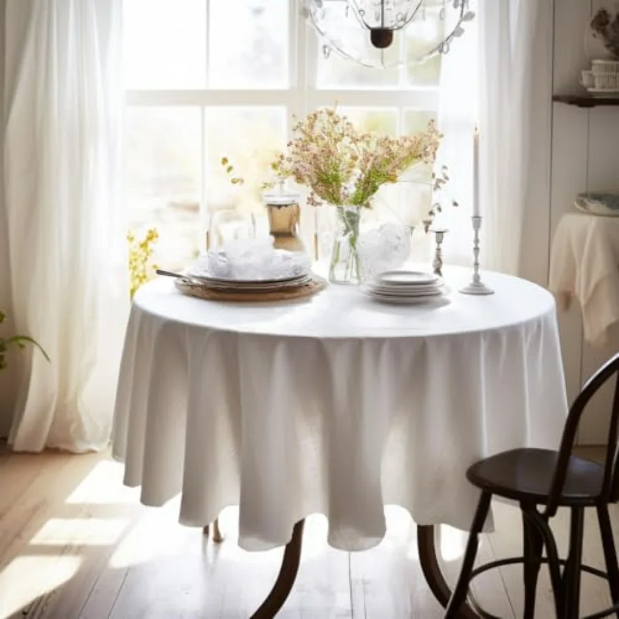 

Скатерти из 100% чистого льна, круглые, 70 дюймов, машинная стирка, белые, для Дня благодарения, Хэллоуина, фуршетов, пикников и других мероприятий