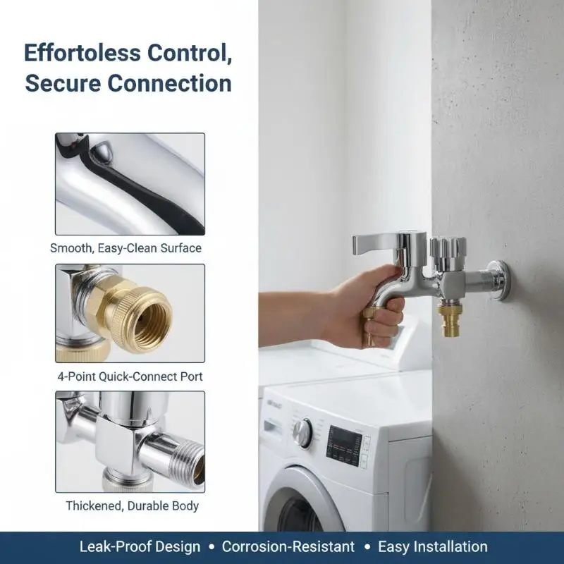Multifunctional Copper Core Double Outlet Stainless Steel Washing Machine Taps Washing Machine-Specific Faucet For Household Use