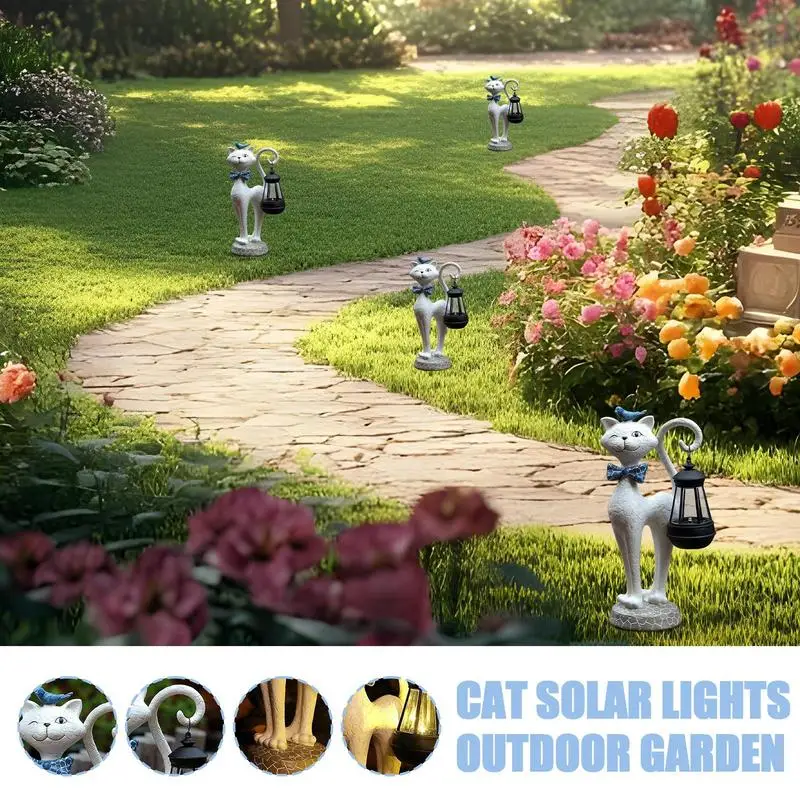 

Solar Cat Kitten Statues Decor Waterproof Resin Lantern Ornaments For Yard Porch Patio Backyard Balcony Decoration