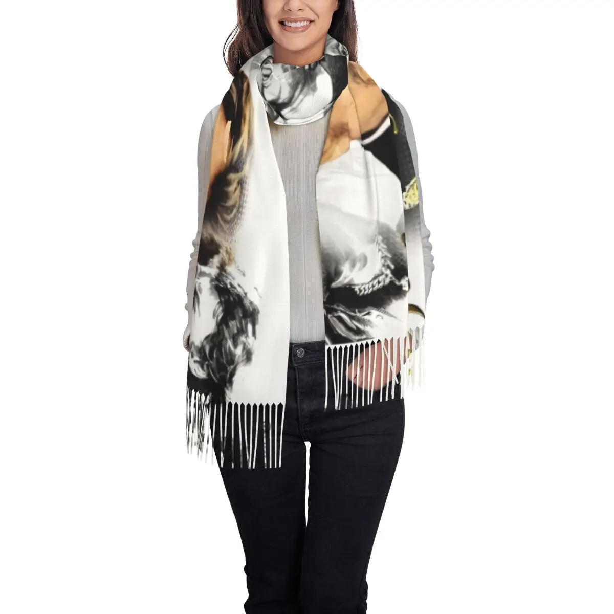 Stylish Rock Johnny Hallyday Tassel Scarf Women Winter Warm Shawl Wrap Ladies French Singer Scarves