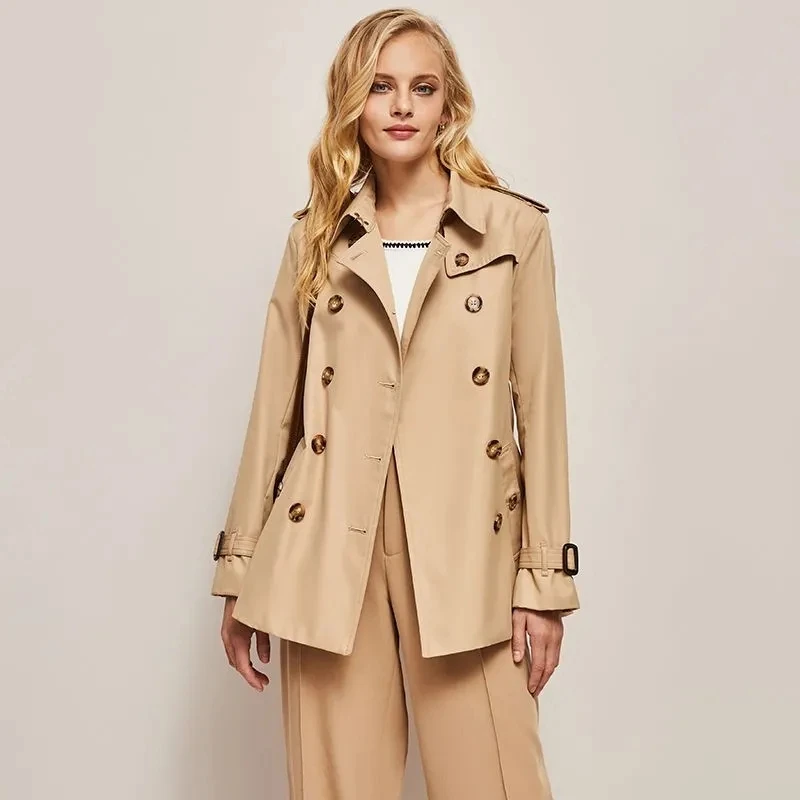 2024 New Autumn Winter Khaki Minimalist Women's Trench Coat Sashes Windbreaker Loose  Sleeve Double Breasted Trench Women