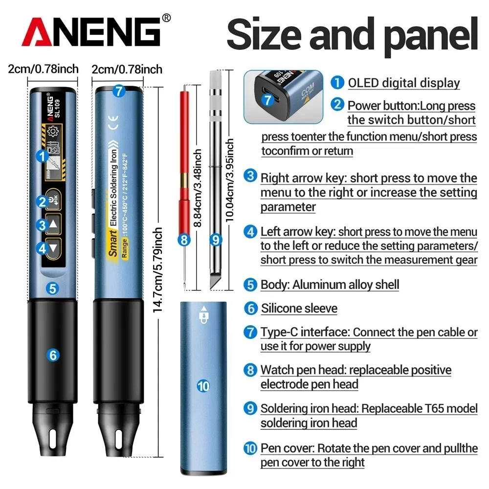 

ANENG SL109 Adjustable Temperature Tester Tin Electric Soldering Irons 36V 75W Welding Repair Tip Kit Rechargeable Rework Tools