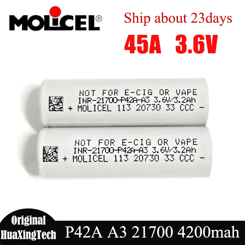 

Аккумулятор Molicel P42A A3 INR21700, 4200 мАч, 3.6В, 45А, высокотоковый, перезаряжаемый литий-ионный, для мех-модов и DIY-проектов