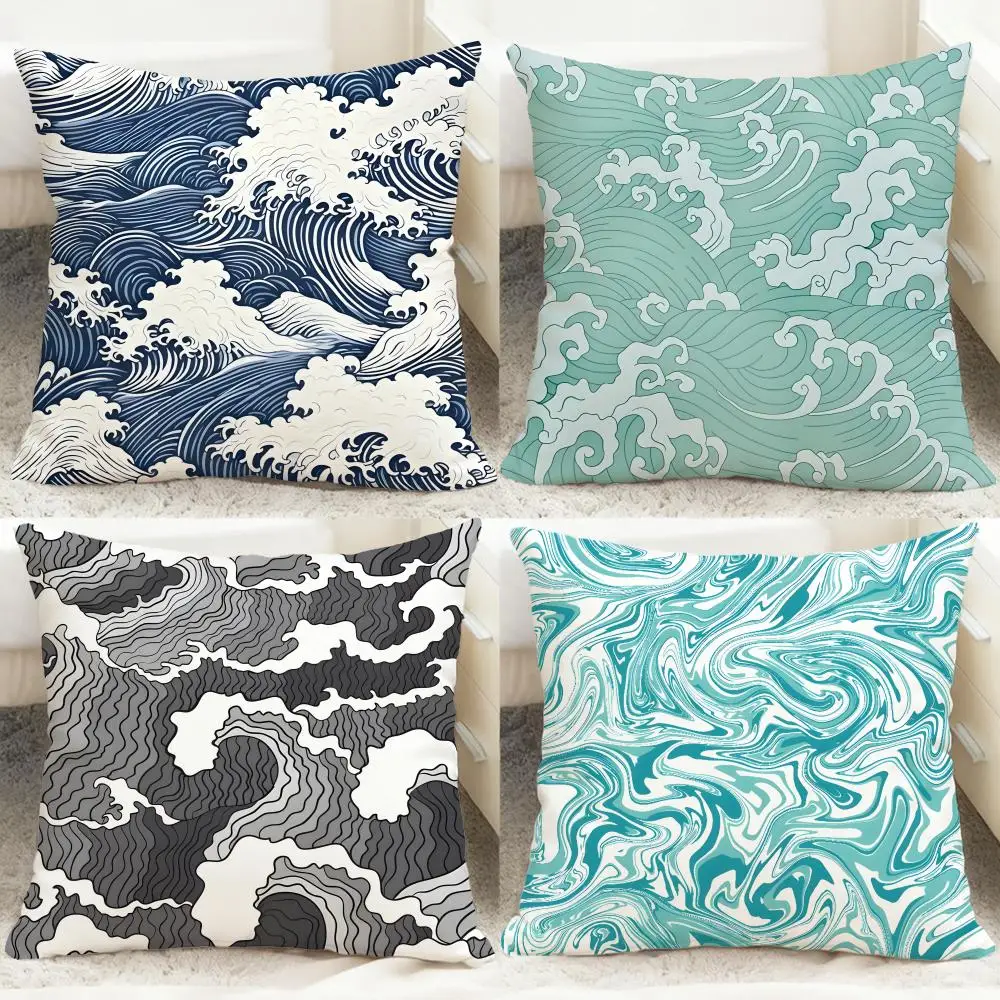 Wave Pattern Cushion Cover Comfortable Reversible Pillow Cover Ideal for Car Sofa Bedroom & Beyond