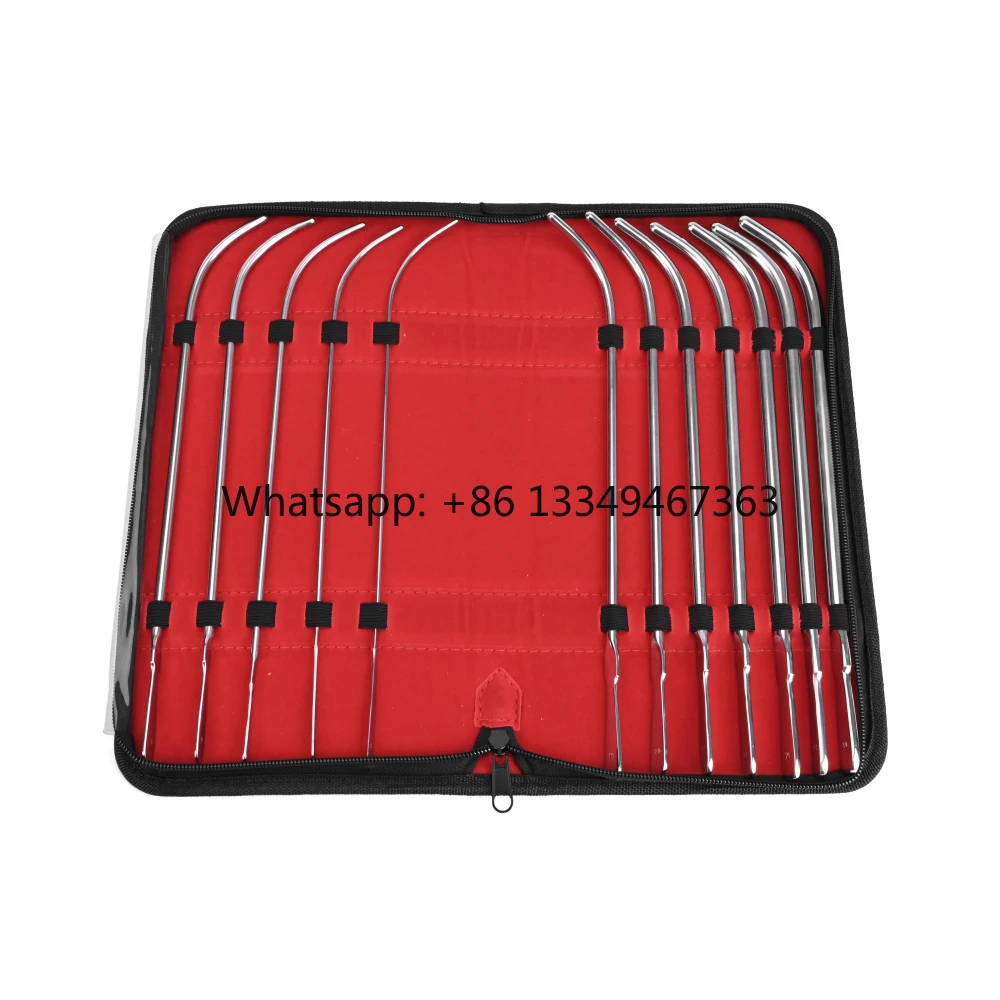 

Stainless Steel 12 Pieces Set of Hegar Uterine Urethral Dilator Sounds Kits With Pouch for Training