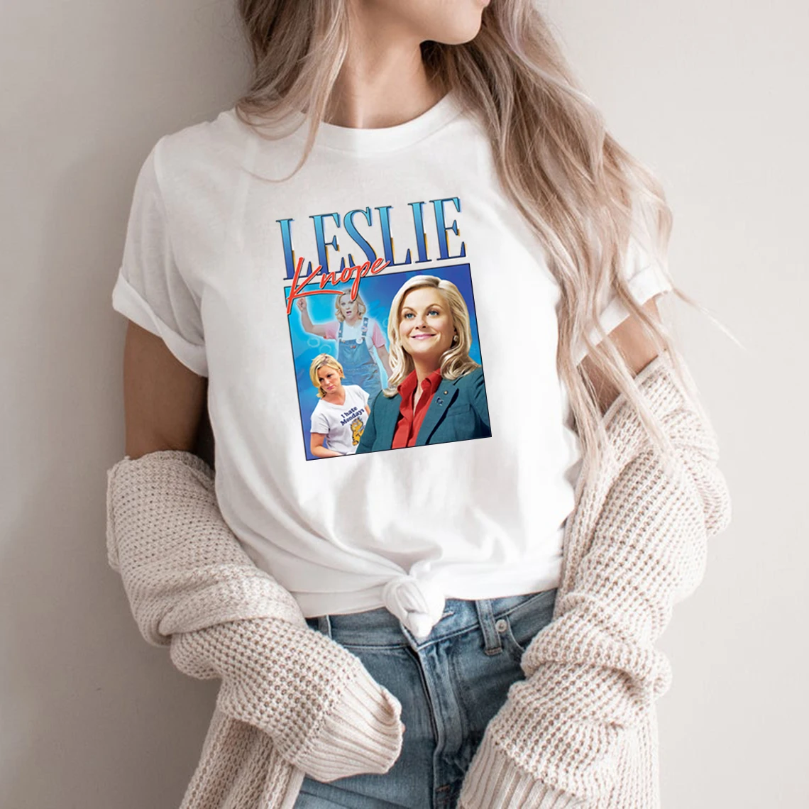 Leslie Knope Homage T-shirt Tops Parks and Recreation TV Show T Shirt Retro 90's Women T-shirt Funny Graphic Tee Harajuku Shirts