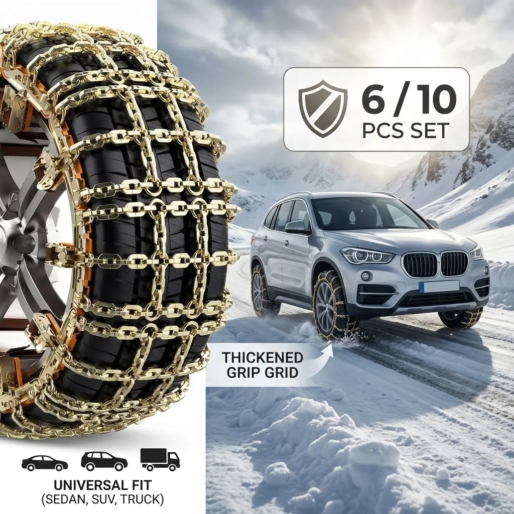 6/10Pcs Heavy Duty Metal Grid Snow Tire Chains Universal Anti Slip Winter Tyre Traction Fit Van Car SUV Truck Ice Mud Safety Set