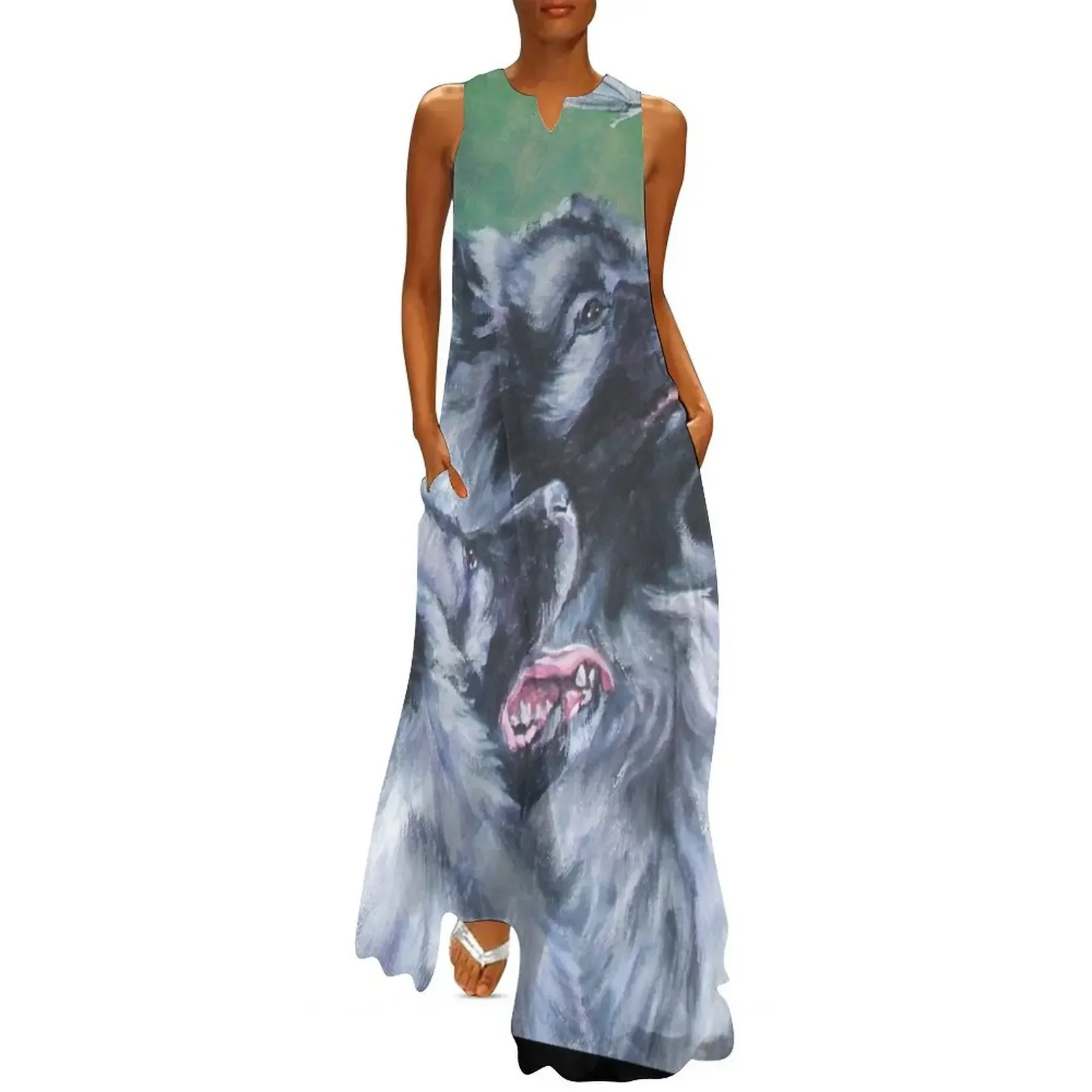 

Keeshond Fine Art Painting Long Dress Women's dress loose summer dress women's evening dresses