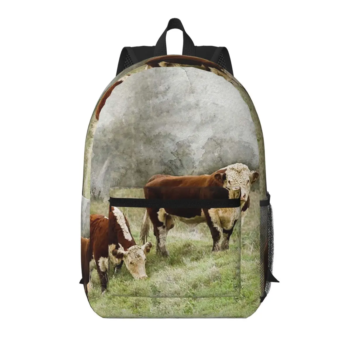 Mochila escolar com estampa de aquarela de touros e vacas de Hereford, mochila escolar para estudantes, mochila de viagem para caminhadas, mochila escolar para meninos e meninas, bolsas de ombro