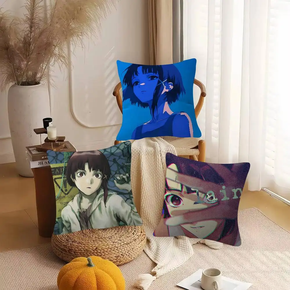 Anime Serial Experiments Lain Soft Comfortable Pillow Case Cartoon For Sofa Living Cat Room Home Retro Decor Protective Cover